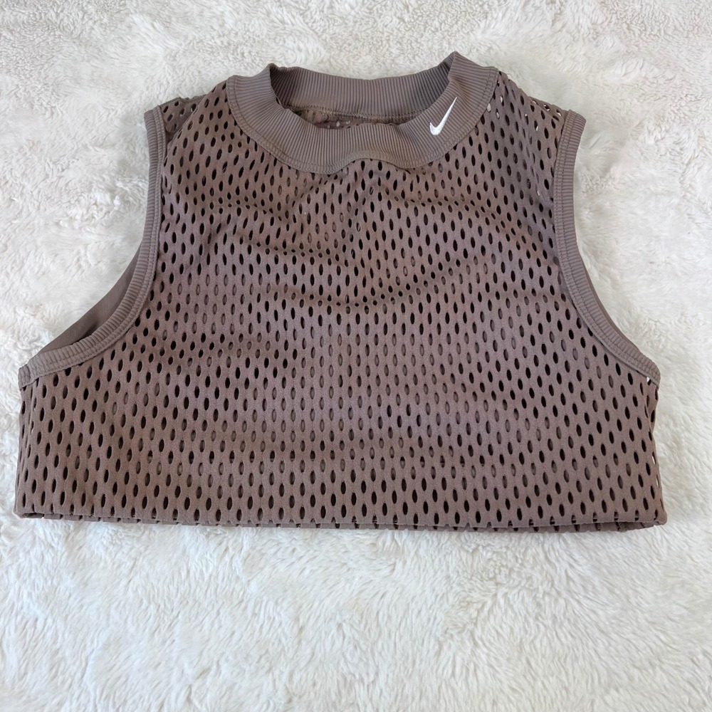 Nike Dri-FIT Mesh Crop Tank Top Brown Mock Neck Sleeveless Training Small NWOT - Picture 5 of 14